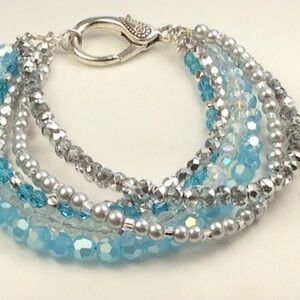 BOHO CRYSTAL STRAND BRACELET, Handmade Cuff Bracelet